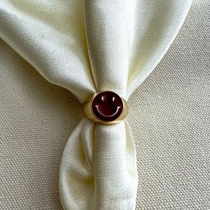 Fashion Smile Face Ring Gold Plated Burgundy color Adjustable Brand New